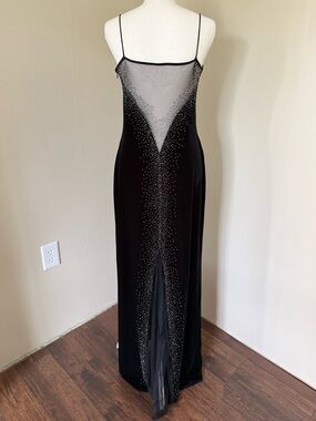 Vintage Dave & Johnny Laura Ryner Black Velvet Maxi Dress w Embellishments Y2K